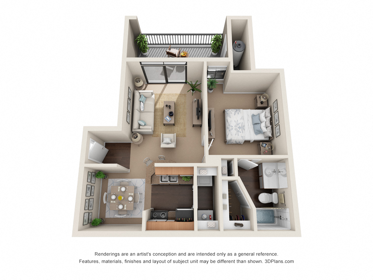 Floor plan for 1 bed, 1 bath, 610 sqft